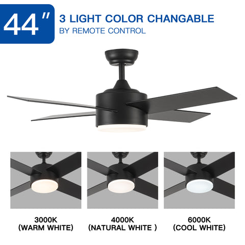 Misty Valley 44in. Integrated LED Black Ceiling Fan with Light, Color Changing and Remote Control