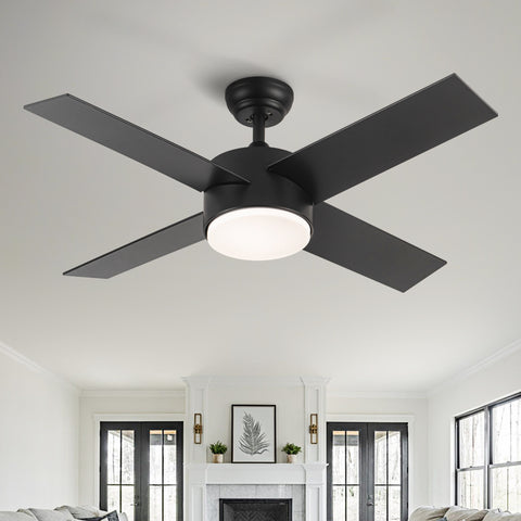 Misty Valley 44in. Modern 4-Blade Integrated LED Remote Control Ceiling Fan with Black ABS Blade
