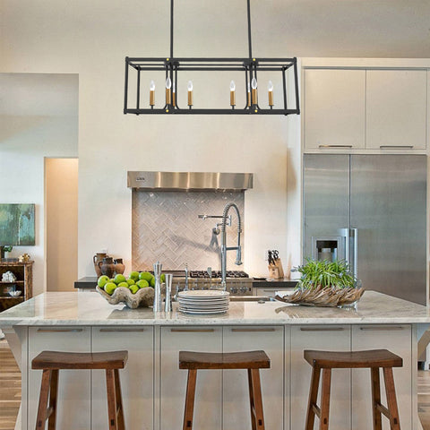 Misty Valley 8-Light Modern American rectangular metal black chandelier