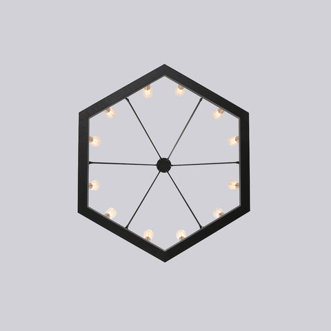 Misty Valley 12-Light Modern American Hexagonal Black Chandelier, Mid-Century Matte Black Pendant Light for Living Room
