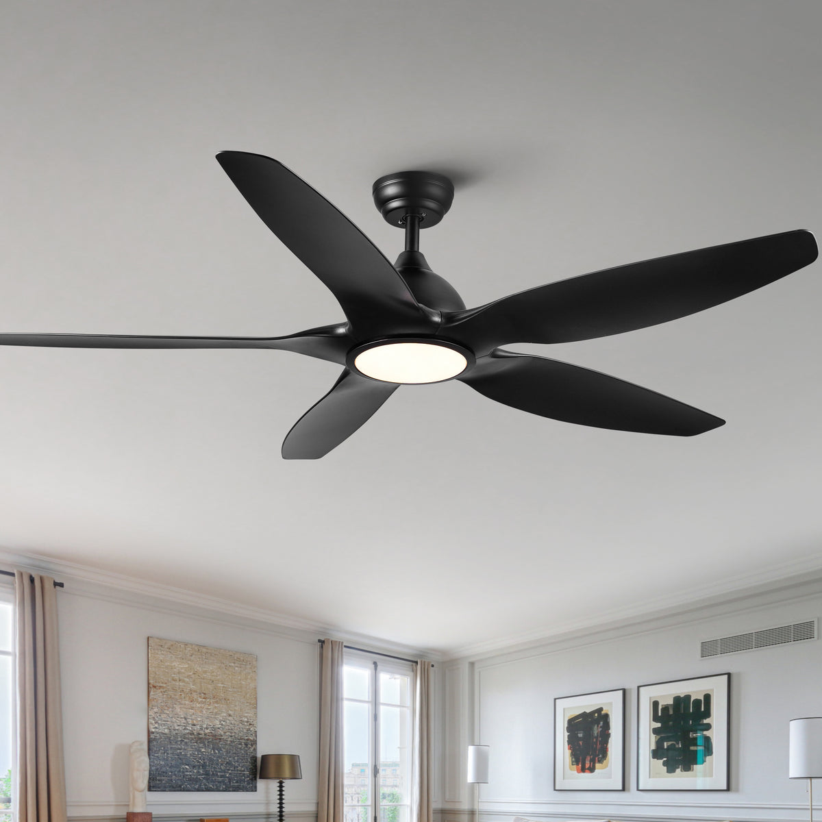 Misty Valley 60in. Modern Matte Black Integrated LED 5-Blade Reversible Ceiling Fan with Light