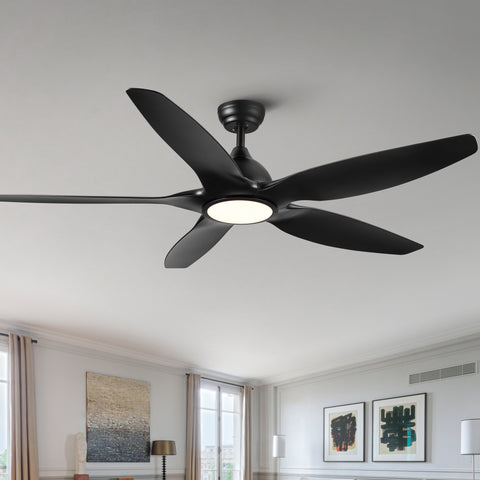 Misty Valley 60in. Modern Matte Black Integrated LED 5-Blade Reversible Ceiling Fan with Light