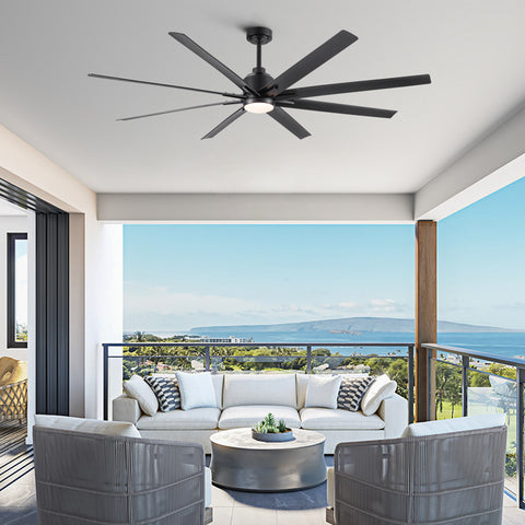 Misty Valley 72in. Integrated LED Modern Industrial Ceiling Fan with Black ABS Blade
