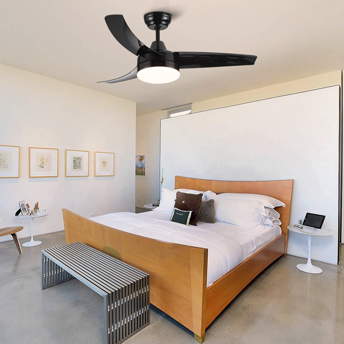 Misty Valley 42in. Matte Black Modern Ceiling Fan with Integrated LED Light, Remote Control