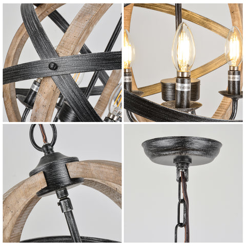 Misty Valley Farmhouse Chandelier Light Fixtures, 4-Light Adjustable Height Dining Room Wood Light Fixtures