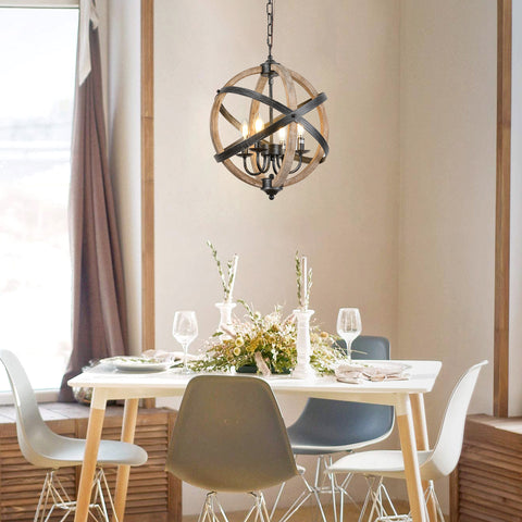 Misty Valley Farmhouse Chandelier Light Fixtures, 4-Light Adjustable Height Dining Room Wood Light Fixtures