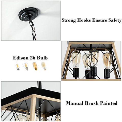 Misty Valley 4-Light Farmhouse Chandeliers for Dining Room,Rustic Kitchen Island Light Fixture, Autique