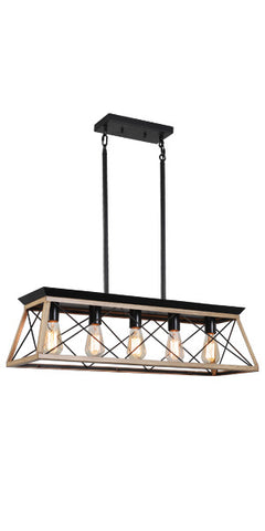 Misty Valley Oak Farmhouse Chandeliers for Dining Room,Rustic Kitchen Island Light Fixture，5-Light Industrial Kitchen Island Pendant Light