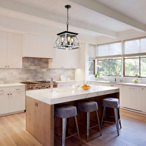 Misty Valley 4-Light Farmhouse Chandeliers for Dining Room,Rustic Kitchen Island Light Fixture,White