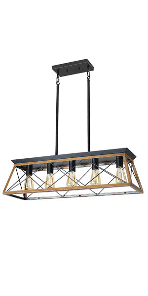 Misty Valley Walnut Farmhouse Chandeliers for Dining Room,Rustic Kitchen Island Light Fixture,5-Light Industrial Kitchen Island Pendant Light