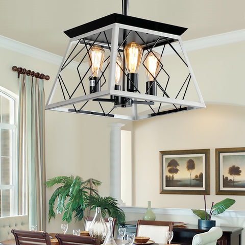 Misty Valley 4-Light Farmhouse Chandeliers for Dining Room,Rustic Kitchen Island Light Fixture,White