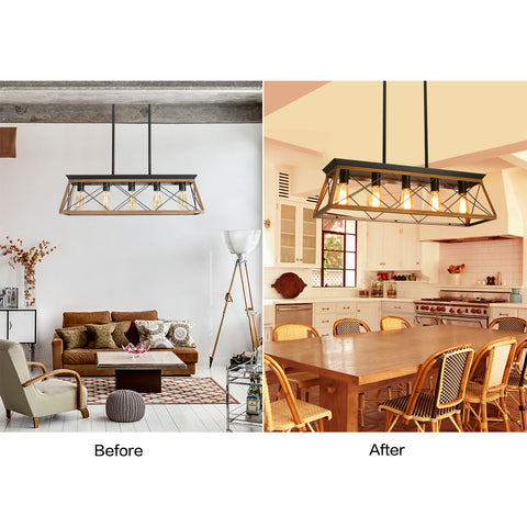 Misty Valley Walnut Farmhouse Chandeliers for Dining Room,Rustic Kitchen Island Light Fixture,5-Light Industrial Kitchen Island Pendant Light