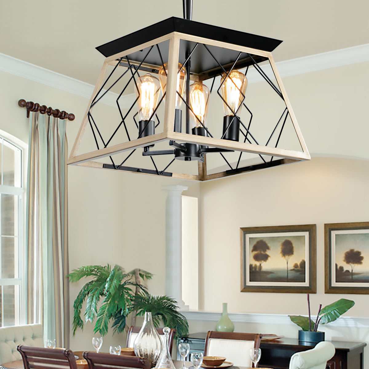 Misty Valley 4-Light Farmhouse Chandeliers for Dining Room,Rustic Kitchen Island Light Fixture, Autique
