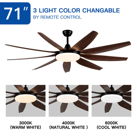 Misty Valley 71" Integrated LED Modern Brown Ceiling Fan with Light,9 Wood Grain Blade