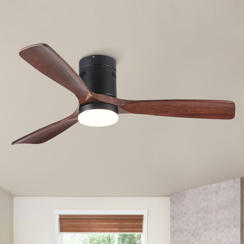 Misty Valley Integrated LED Modern Semi-Flush Ceiling Fan with Light,Solid Wood Blade