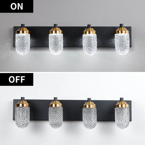 Misty Valley 4-Light Crystal Vanity Lightsfor Bathroo, Black Gold Vintage Vanity Light LED Bathroom Wall