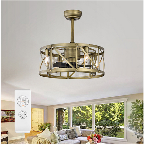 Misty Valley 20in Small ceiling fan with kit ,5 ABS blades Antique brown decorate ceiling fan light with Remote control
