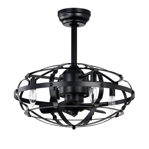 Misty Valley Industrial Ceiling Fan Light Kit for Living Room Bedroom Kitchen and Bladeless Caged Ceiling Fan with Lights