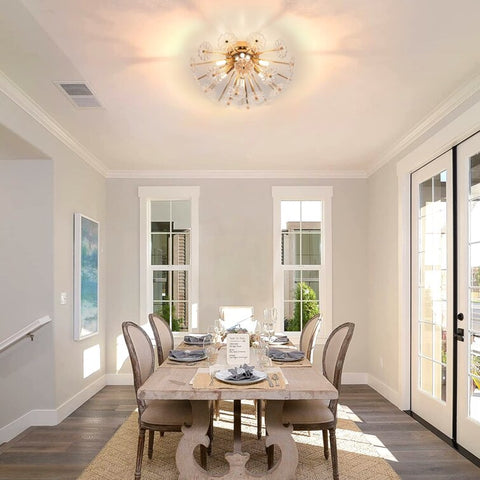 Misty Valley Flush Mount Ceiling Light, Crystal Chandelier Light Fixture Sputnik Firework Ceiling Lamp Modern Golden Close to Ceiling Light