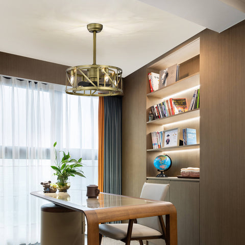 Misty Valley 20in Small ceiling fan with kit ,5 ABS blades Antique brown decorate ceiling fan light with Remote control