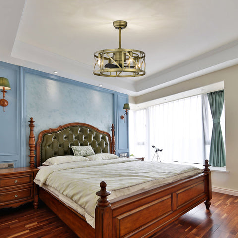 Misty Valley 20in Small ceiling fan with kit ,5 ABS blades Antique brown decorate ceiling fan light with Remote control