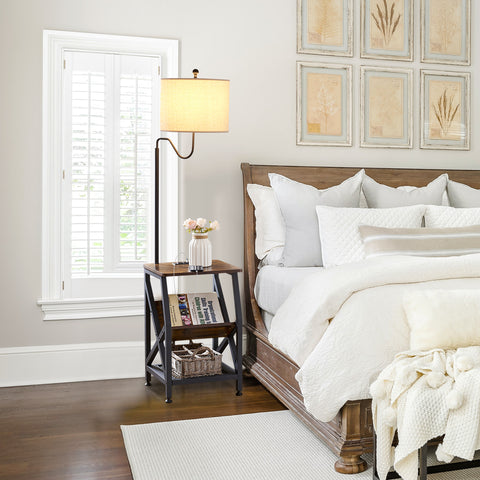 Misty Valley Side Table End Table with Floor Lamp for Living Room, Bedroom