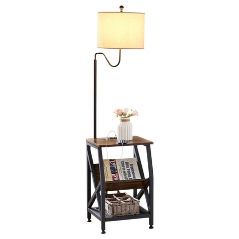 Misty Valley Side Table End Table with Floor Lamp for Living Room, Bedroom