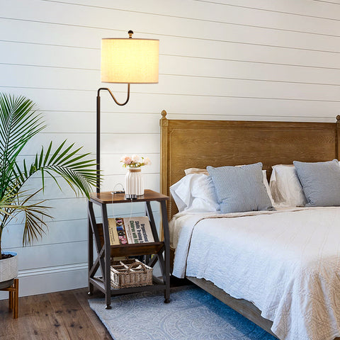 Misty Valley Side Table End Table with Floor Lamp for Living Room, Bedroom