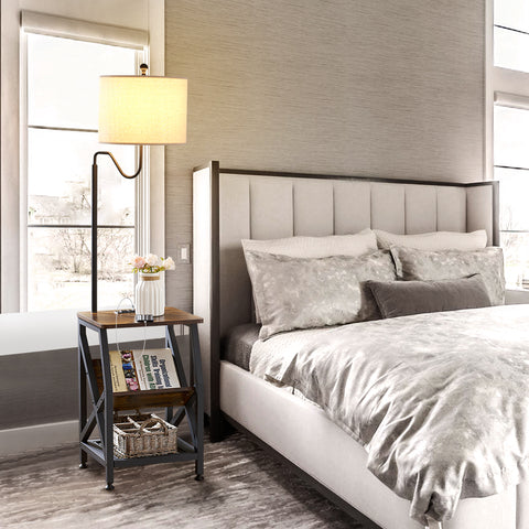 Misty Valley Side Table End Table with Floor Lamp for Living Room, Bedroom