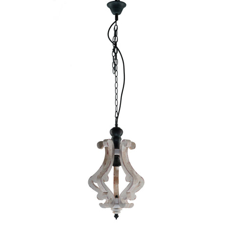 Misty Valley Farmhouse Wooden Chandelier With Metal Chain And One Bulb Holder for Kitchen Island,Distressed White