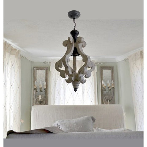 Misty Valley Farmhouse Wooden Chandelier With Metal Chain And One Bulb Holder for Kitchen Island,Distressed White