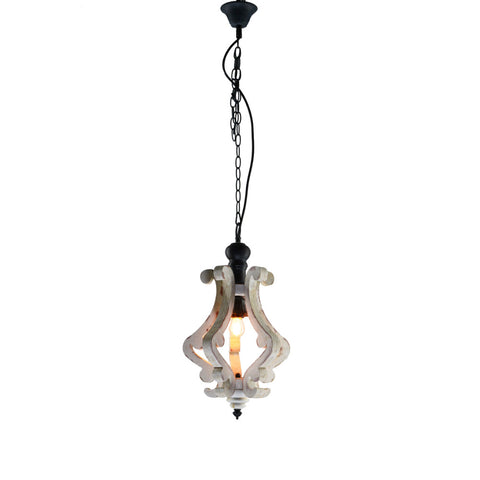 Misty Valley Farmhouse Wooden Chandelier With Metal Chain And One Bulb Holder for Kitchen Island,Distressed White