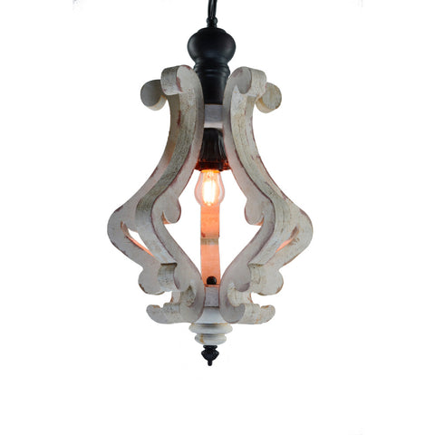 Misty Valley Farmhouse Wooden Chandelier With Metal Chain And One Bulb Holder for Kitchen Island,Distressed White