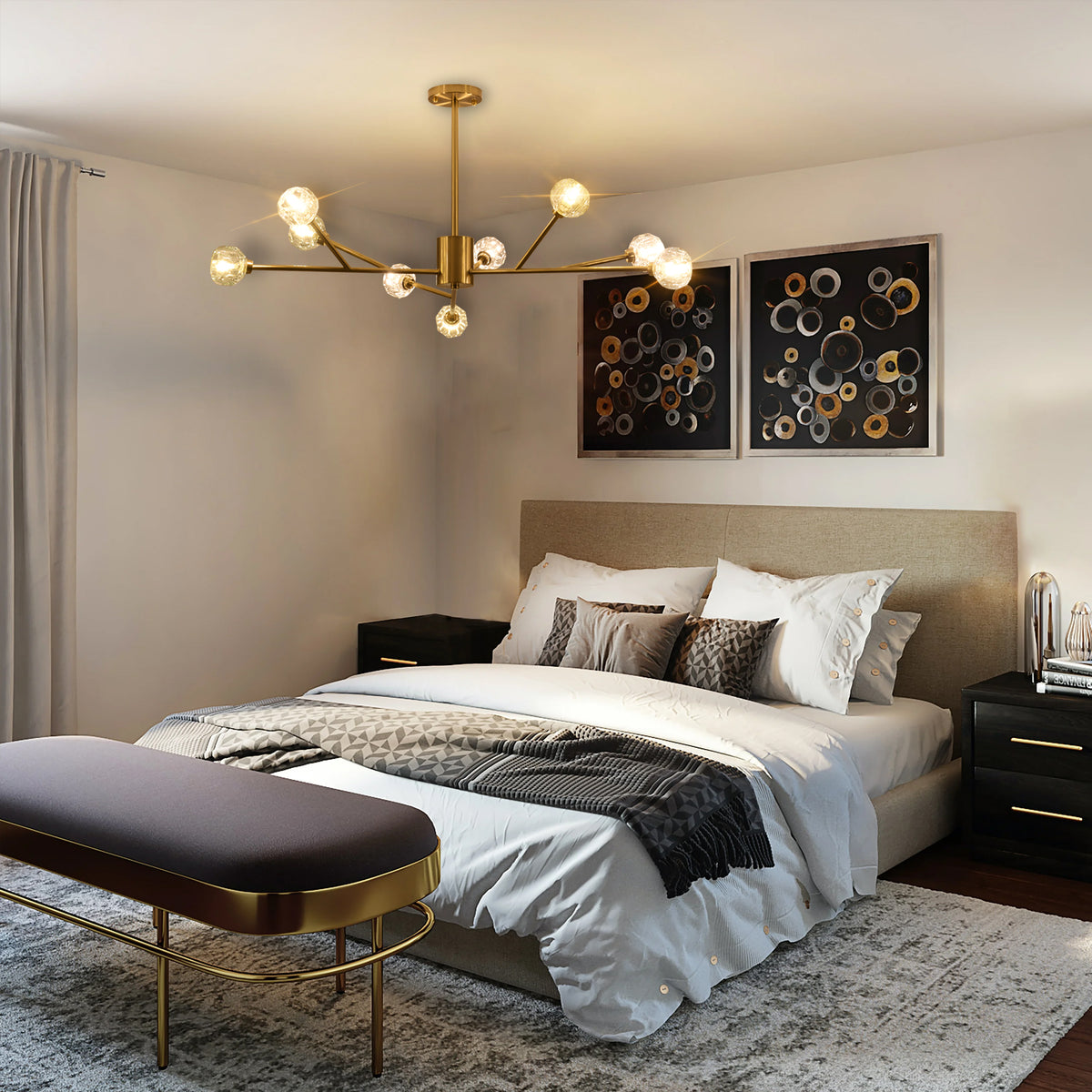 Misty Valley 9-Light Modern American chandelier Golden Iron, Mid-Century Pendant Ceiling Light