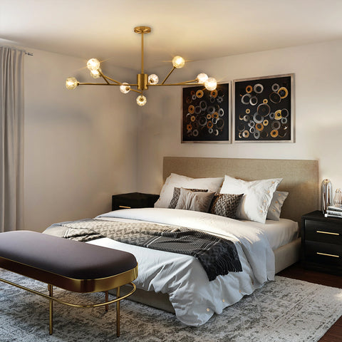 Misty Valley 9-Light Modern American chandelier Golden Iron, Mid-Century Pendant Ceiling Light
