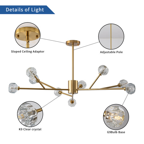 Misty Valley 9-Light Modern American chandelier Golden Iron, Mid-Century Pendant Ceiling Light