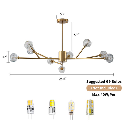 Misty Valley 9-Light Modern American chandelier Golden Iron, Mid-Century Pendant Ceiling Light