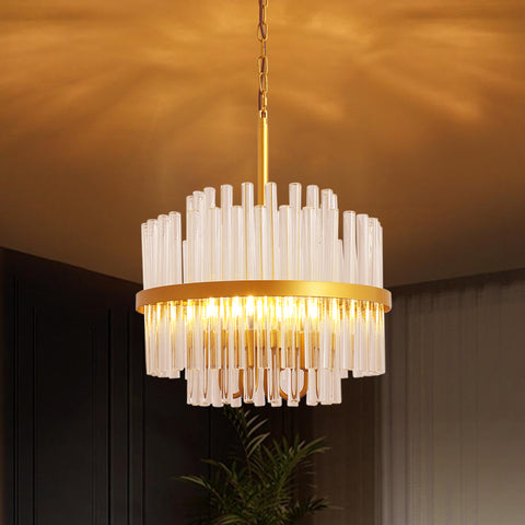 Misty Valley 4-Light Modern American Cylindrical Glam Crystal Chandelier for Living Room-E12 lamp holder