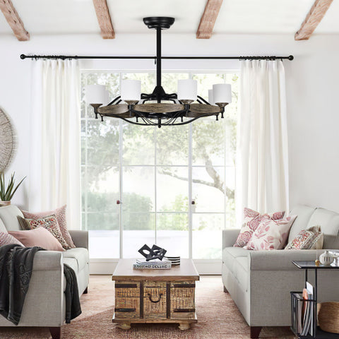 Misty Valley Matte Black Ceiling Fan With Lights，DC Motor,Multi-Speed,Reversible Airflow, Anti-theft function,Indoor transitional Ceiling Fan