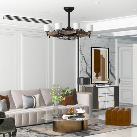Misty Valley Matte Black Ceiling Fan With Lights，DC Motor,Multi-Speed,Reversible Airflow, Anti-theft function,Indoor transitional Ceiling Fan