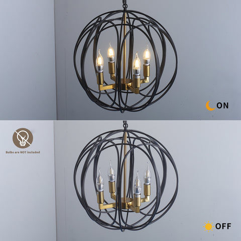 Misty Valley 4-Light Modern American Spherical Globo Chandelier,Classic Iron Metal Ceiling Light