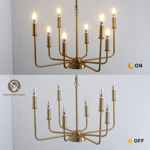 Misty Valley Modern Mid-Century 8-Light Candle Shape Golden Iron Chandelier ,E12 Lamp Holder