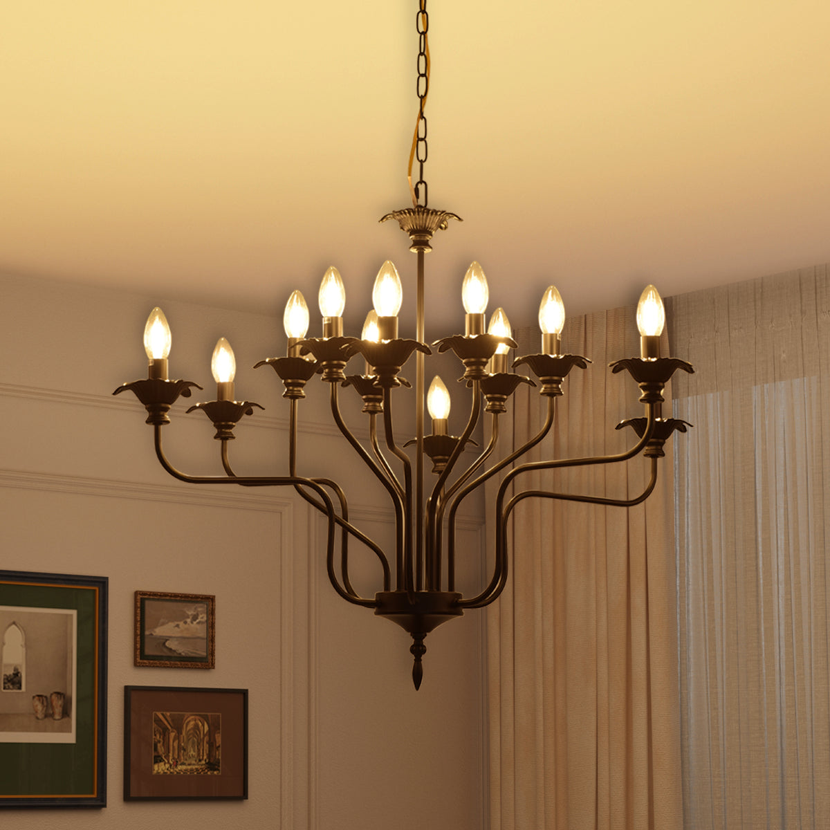 Misty Valley Retro American style stamen-shaped iron chandelier -12 bulbs -E12 lamp holder