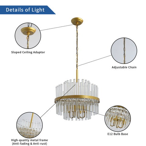 Misty Valley 4-Light Modern American Cylindrical Glam Crystal Chandelier for Living Room-E12 lamp holder
