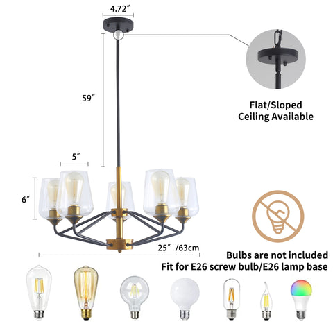 Misty Valley Modern American Hanging Chandelier -5 bulbs -E26 lamp holder
