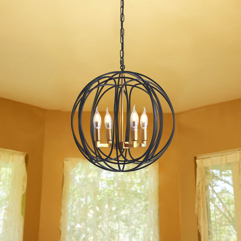 Misty Valley 4-Light Modern American Spherical Globo Chandelier,Classic Iron Metal Ceiling Light
