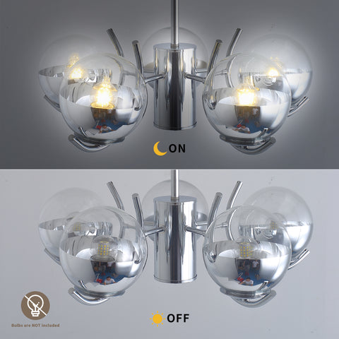 Misty Valley Modern American Chandelier-Silver Iron Glass Lampshade -6 Bulbs -E26 Lamp Holder