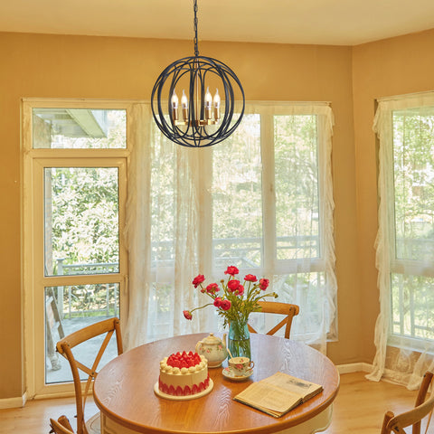 Misty Valley 4-Light Modern American Spherical Globo Chandelier,Classic Iron Metal Ceiling Light