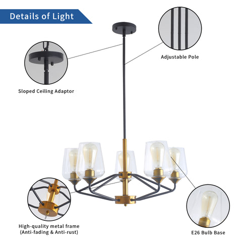 Misty Valley Modern American Hanging Chandelier -5 bulbs -E26 lamp holder