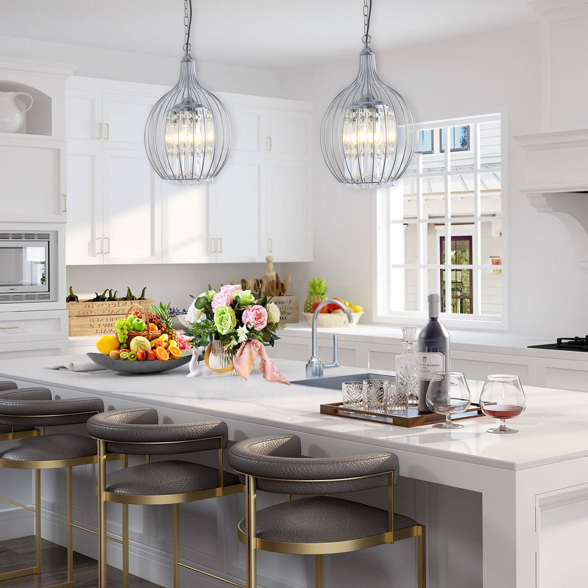 Misty Valley Modern American Spherical Crystal Chandelier -3 Bulbs -E12 Lamp Holder